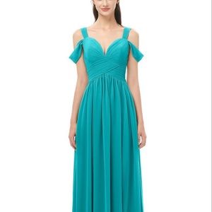 Teal; Ordered from Colorbridesmaid.com. See picture for exact size measurement